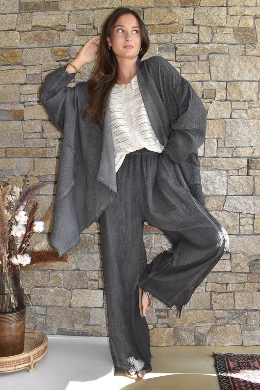 Rustic Nature Bubble Cotton Waterfall Jacket Washed Charcoal